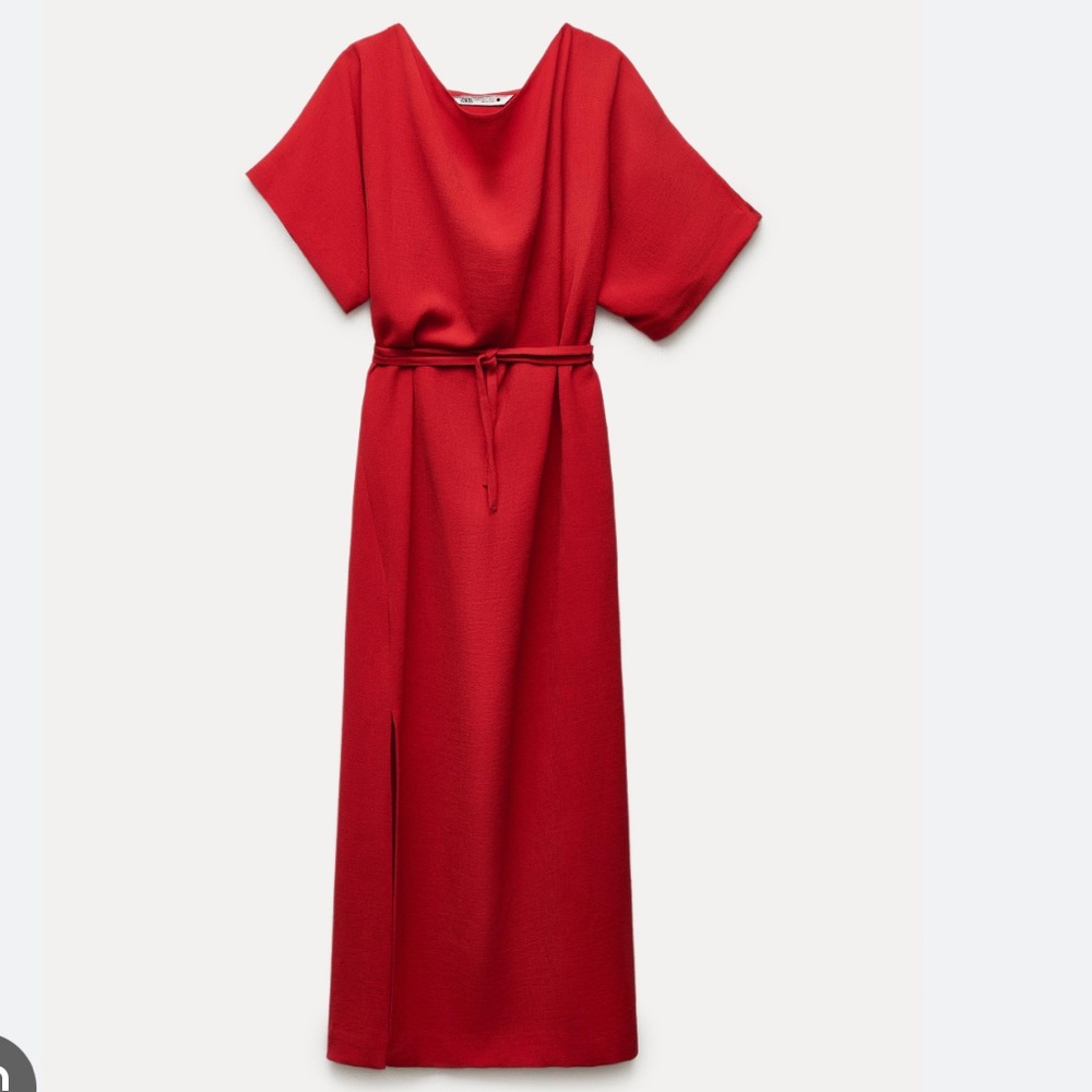 ZARA LONG BELTED DRESS - Picture 7 of 10